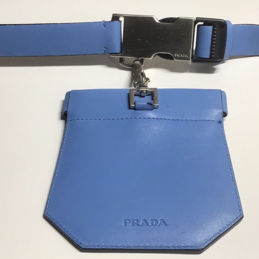 Unique PRADA Logo Engraved Leather Belt With Pouch